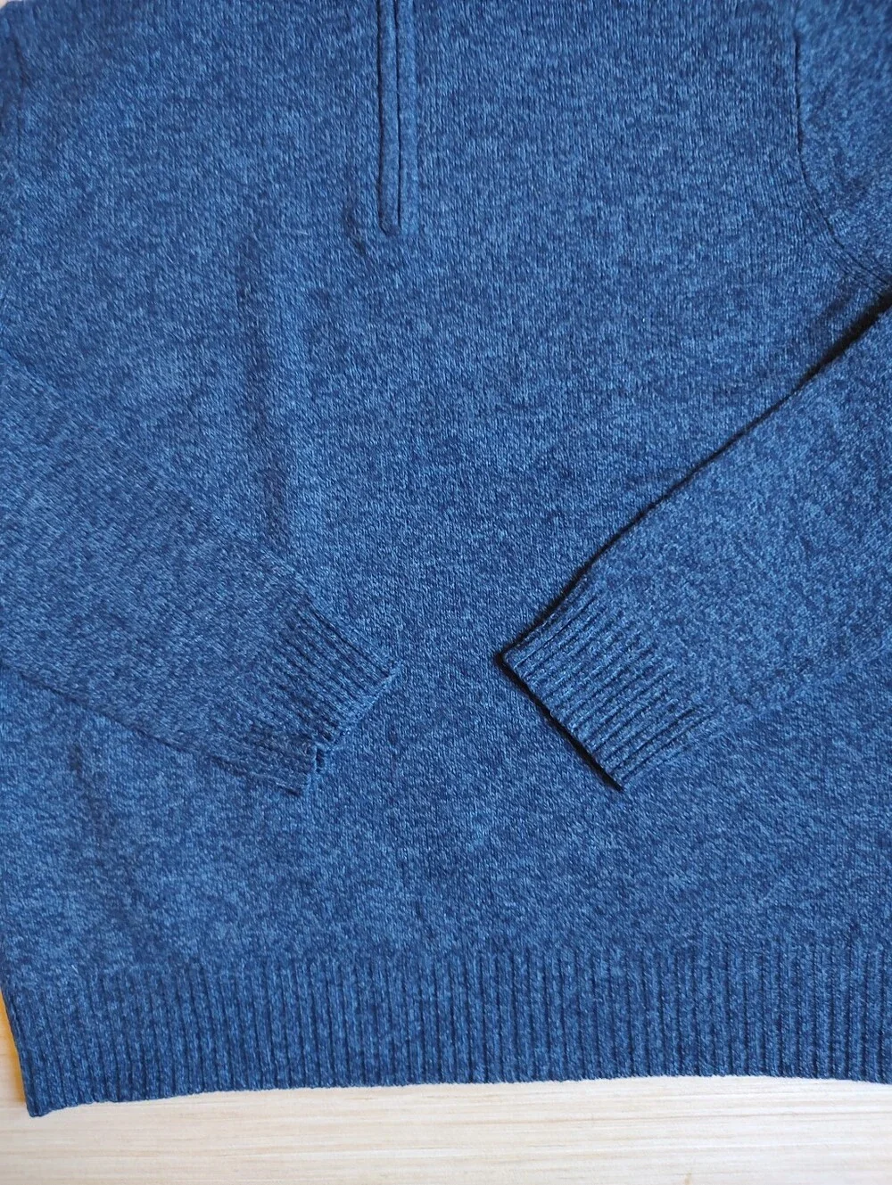 J Crew Lambs Wool Quarter Zip Sweater Pullover Marled Blue Navy Mock Neck L